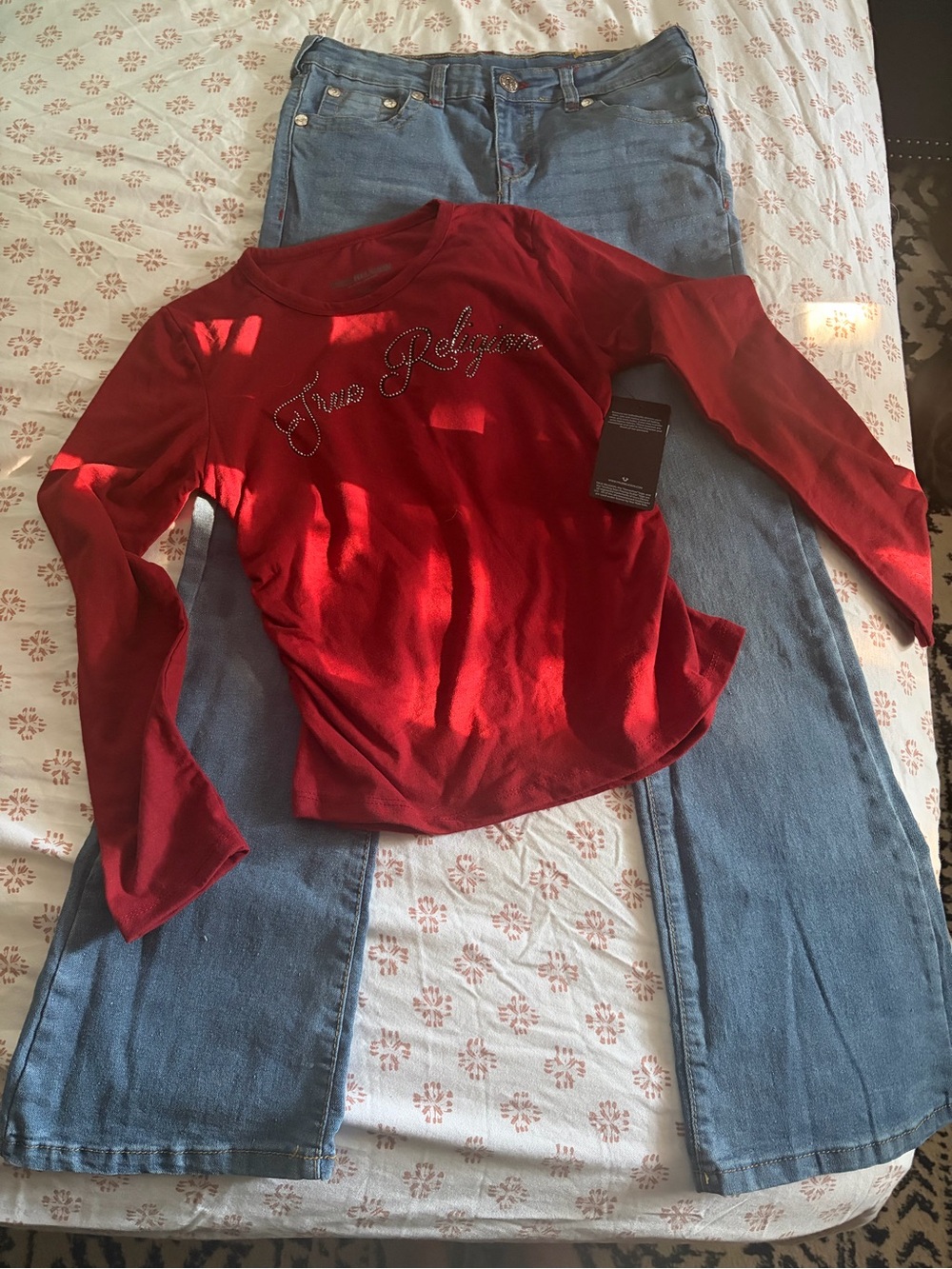 NWT Girls True Religion Set with Becca Flare Jeans and Rhinestone Bling top!